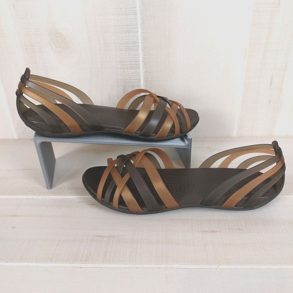 Crocs Isabella Huarache Flat Sandal Jelly Women's 6 Bronze Brown Gold Shoe